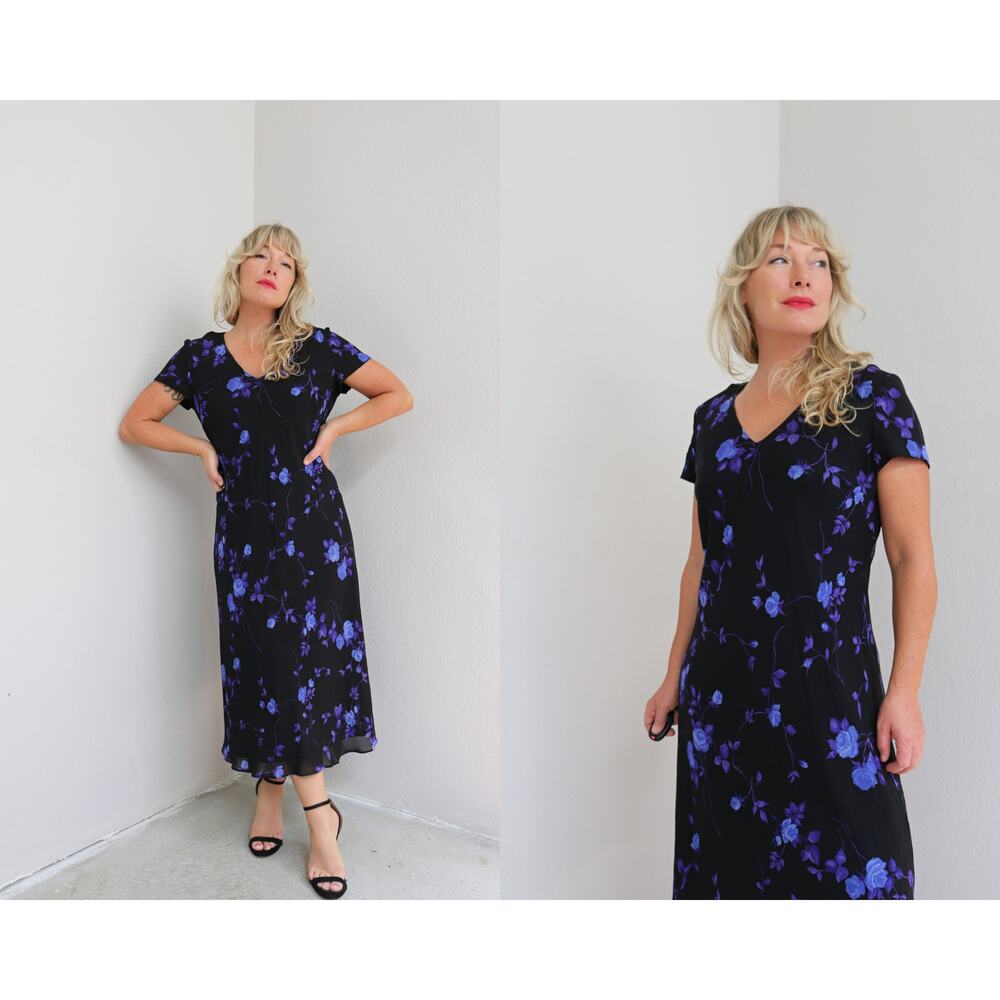 1990's Vintage Evan Picone Bias Cut Floral Rayon Y2K Midi Dress ~ Women's MD LG